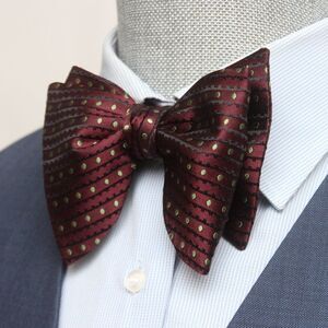 Men's Self tied Bow Tie Maroon‎ Green Polka Dot Bowtie Big Butterfly